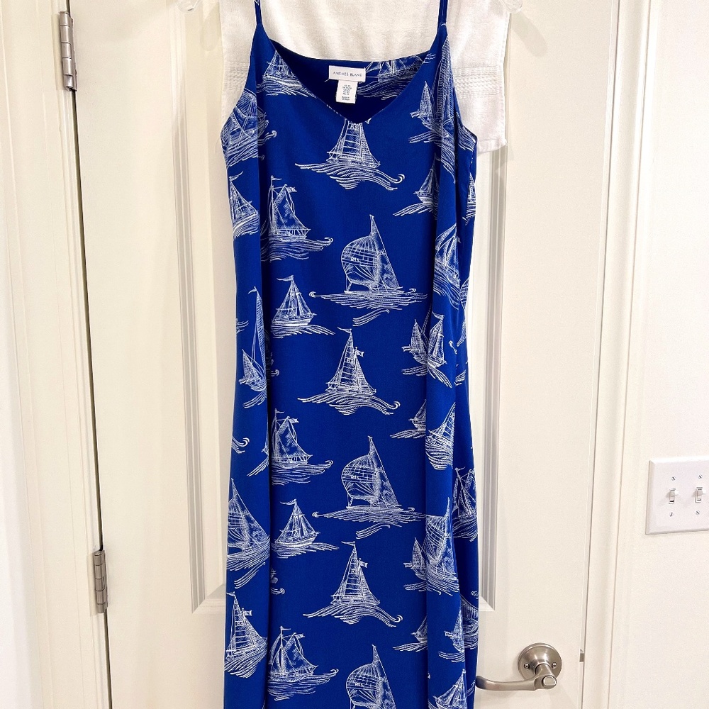 Antibes Blanc Sleeveless Handkerchief Shark Bite Sailboat Theme Dress--Size XS